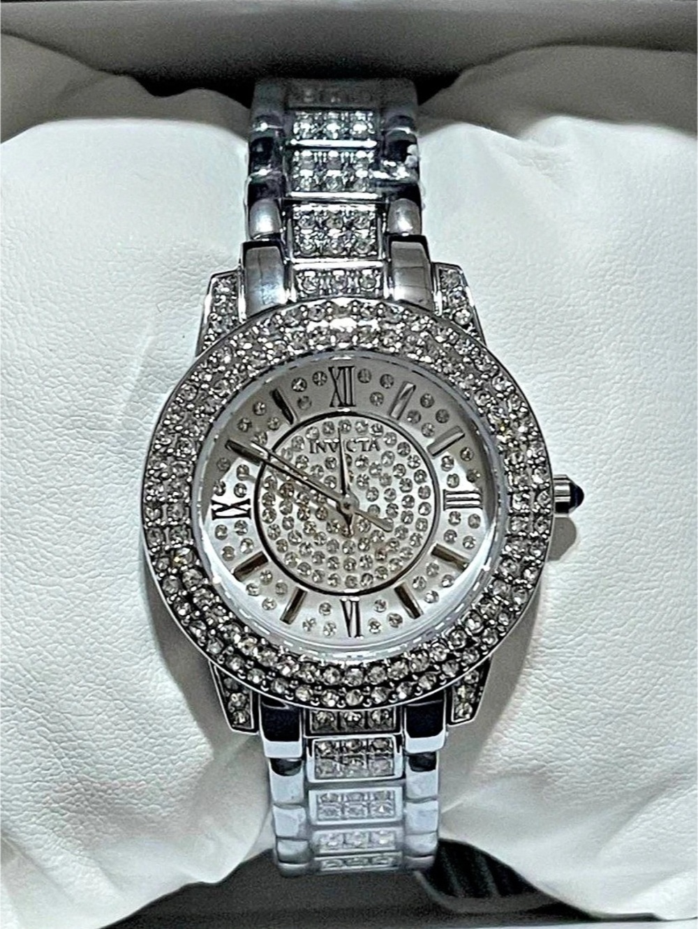 Invicta Angel Quartz Crystal Silver Dial Ladies Watch 32mm